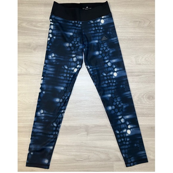 adidas Pants - Adidas Womens Athletic Performance Leggings Blue Black White Pattern M